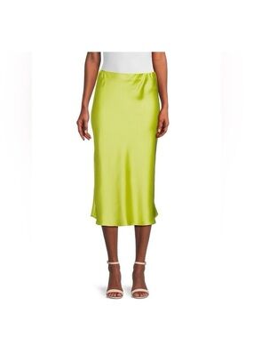 Sleek Lime Satin Midi Skirt